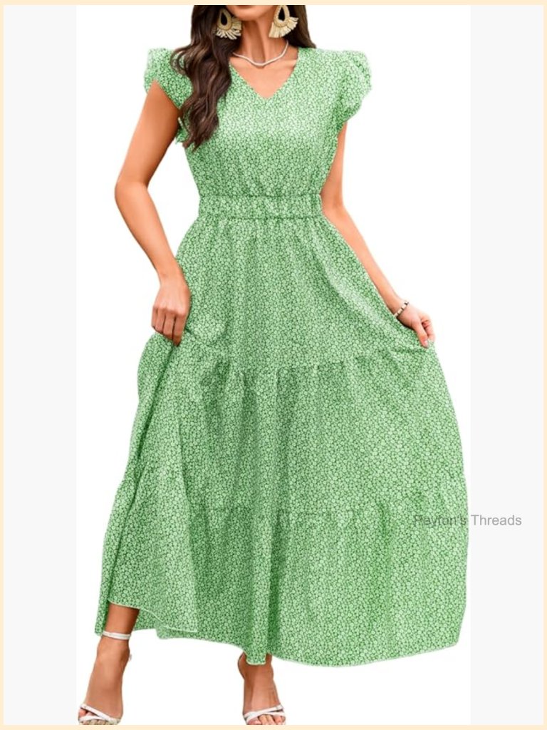 Women's Modest Floral Maxi Sundress, Flutter Sleeve Flowy Long Dress